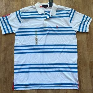 U.S. Polo Association Mens White/ Blue Stripes Short Sleeve Polo Shirt Sz XL NWT